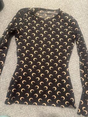 Marine Serre Black Top with Beige Crescent Print